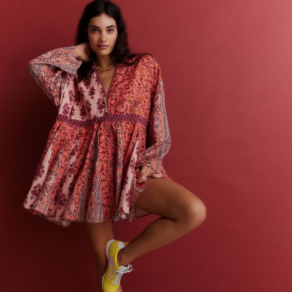 Free People Hazy Baby Mini Dress patchwork babydoll - new with tags size medium - Picture 11 of 11